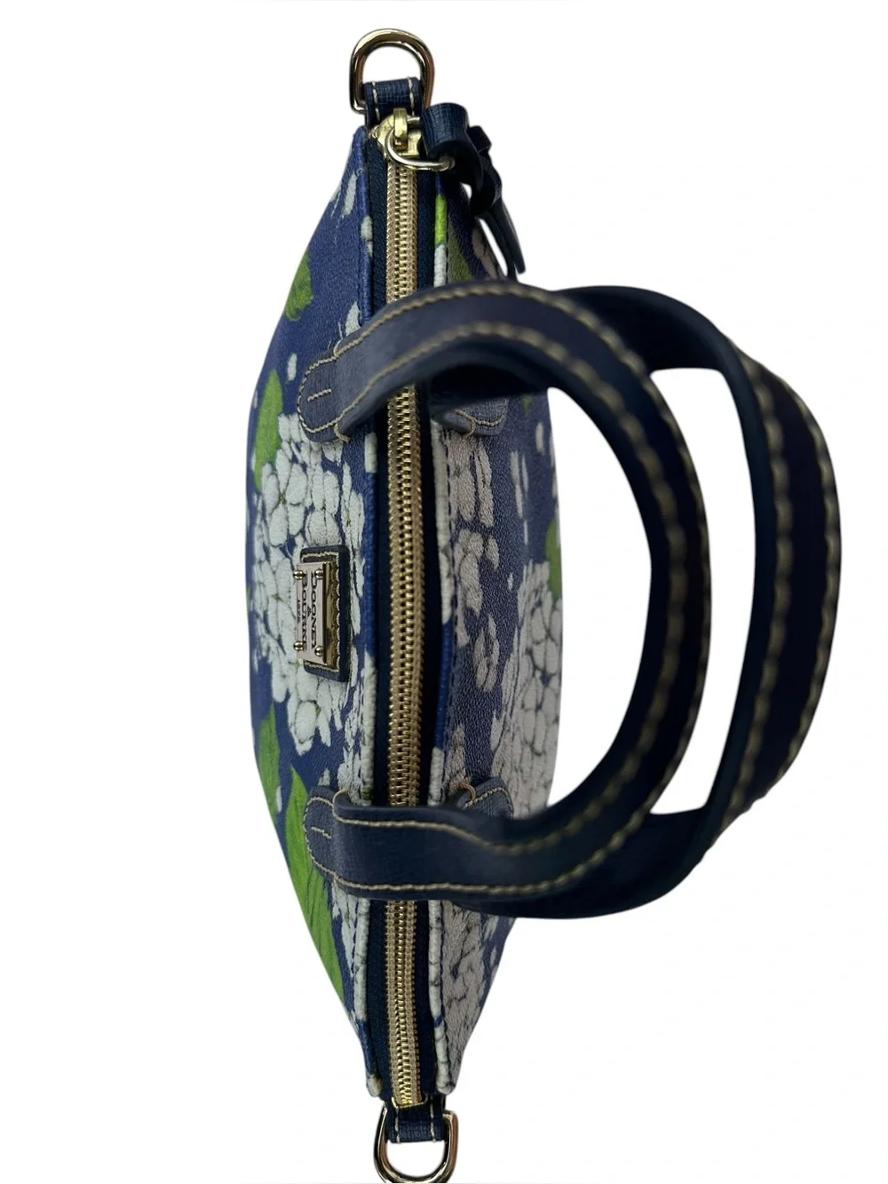 Dooney & Bourke Navy Blue Floral Small Domed Satchel with White Hydrangeas